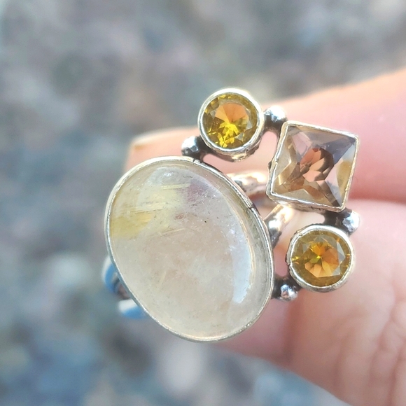 New Golden Rutile, Morganite and Citrine Silver Ring. - Picture 1 of 16
